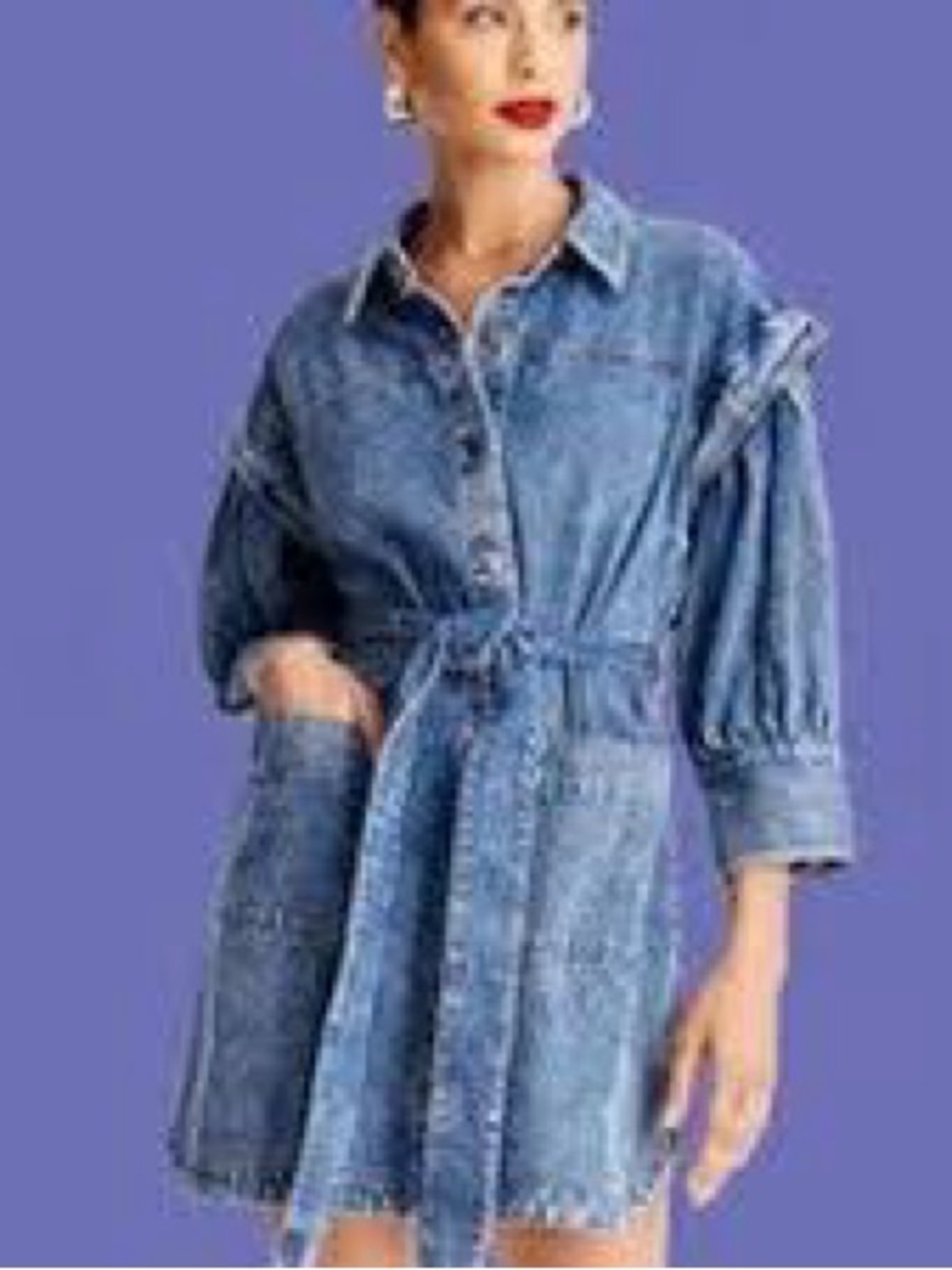 Future Collective with Kahlana Barfield Brown Long Sleeve Utility Denim Dress 0